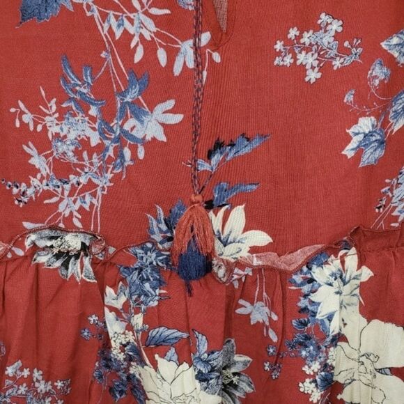 Boho Red Floral Gypsy Blouse Top Med Altered State - Picture 4 of 11